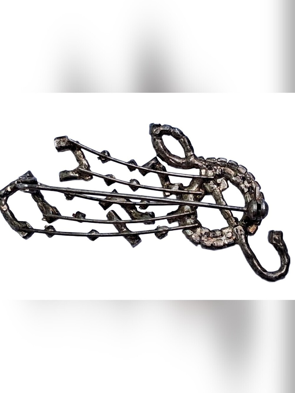 Vintage Rhinestone Music Notes Treble Clef Statement Brooch - Picture 4 of 4